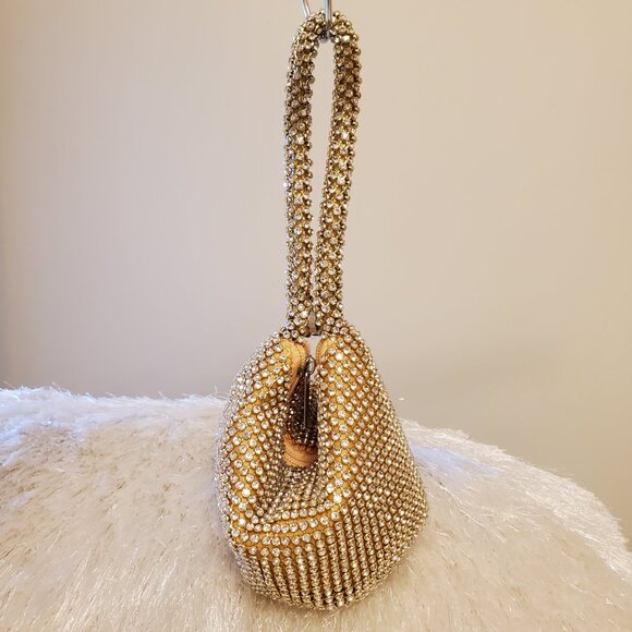 Unbranded Embellished Rhinestone Gold Mini Foldover Hand Bag Wristlet - Picture 7 of 13